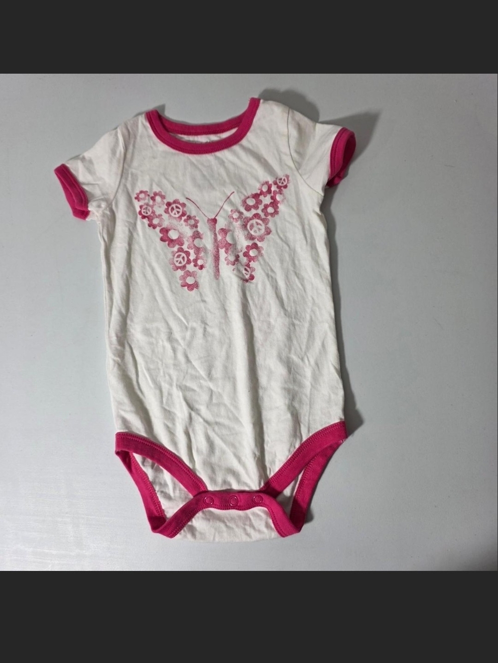 okie dokie White One-Piece with Pink Trim and Butterfly